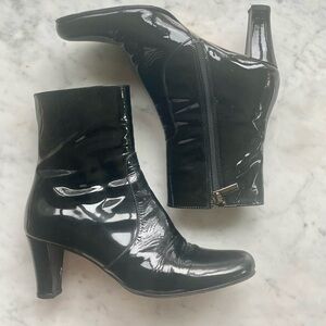 Taryn Rose patent leather heeled Boots, black, zip, italy, 38.5, EUC